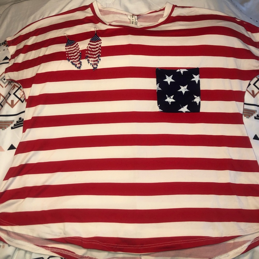 American flag shirt and earrings!